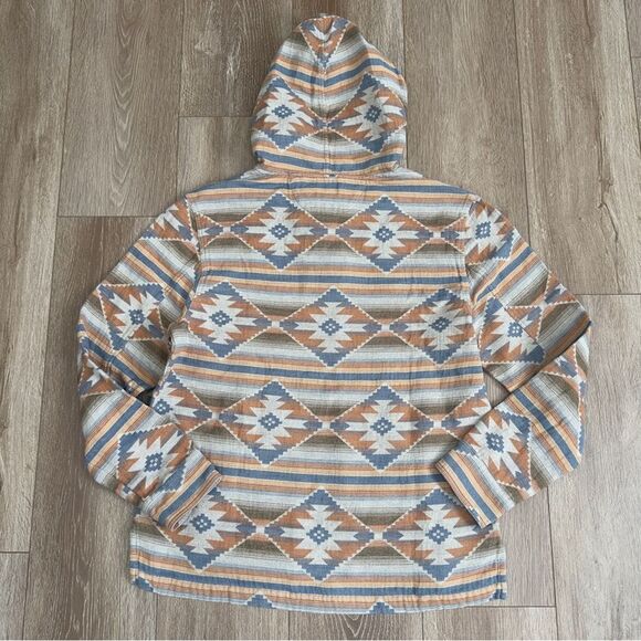 Faherty RARE Doug Good Feather Aztec Tribal Organic Cotton Poncho Hoodie Mens M - Picture 9 of 14